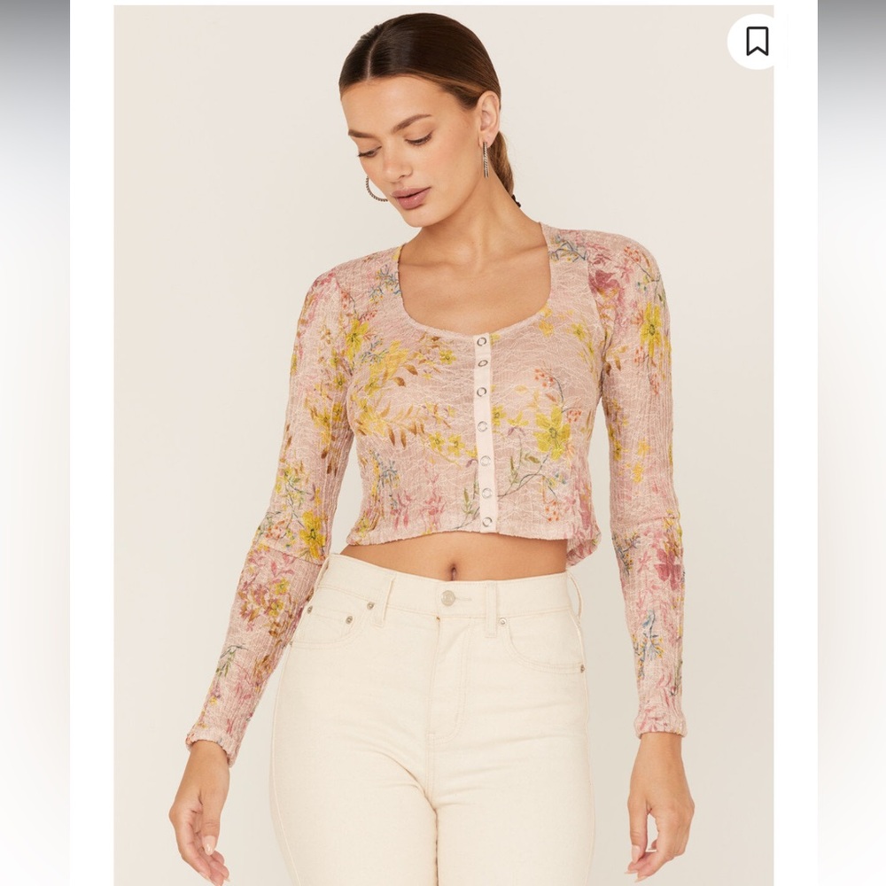 FREE PEOPLE WOMEN'S ANGELINA FLORAL PRINT CROP TOP Sz SMALL 💚